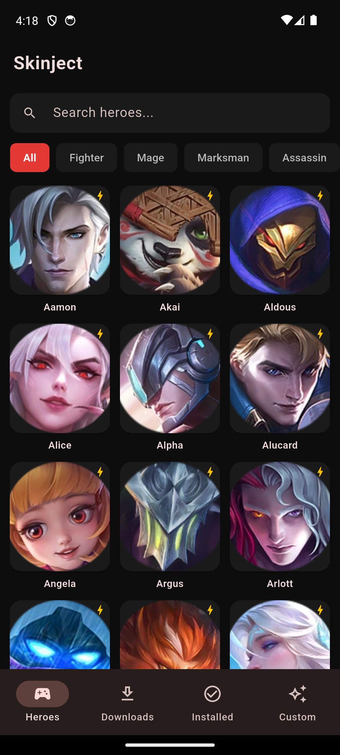 Heroes grid screen